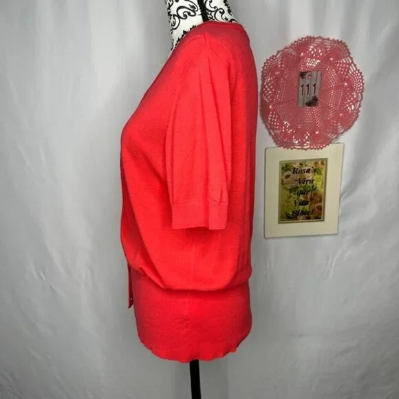 White House Black Market Snap Front Short Sleeve Orange Sweater Blouse Size XL - Picture 3 of 12